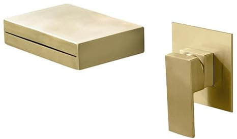 Waschtischarmatur Wandmontage Einhebel Bidetarmatur Mischbatterie Waschbecken Wasserfall Wasserhahn Badezimmer Warm Und Kaltmischung Über Dem Waschbecken,Gebürstetes Gold