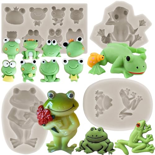 MYPRACS 4 Stück Frosch Silikon Fondantform Frosch Schokoladeform | Kuchendekoration Cupcake Topper Süßigkeiten Schokolade Polymer Ton Gummipaste,