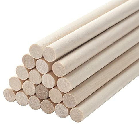 Holzstäbchen Holzstäbe zum Basteln, 20 Stück 0,95 cm x 30 cm Rundholz Holzstab Rundstab Holz für Makramee, Kunstprojekte, Modellbau, DIY Handwerk, Backen, Tortenstützen-Natürliche und Unbearbeitete