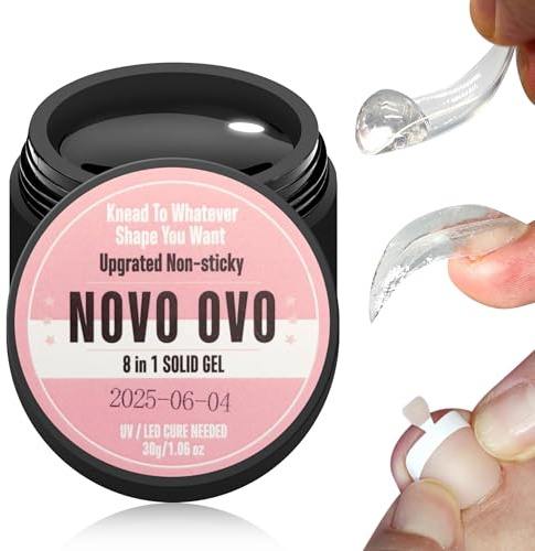 NOVO OVO Nicht klebriger fester UV Nagel Gel Kleber zum Künstliche Nägel Aufkleben weiches Falsche Nagelspitzen, Stark,Langlebig, 3D Acryl Skulptur für Dekoration Knie mit Hand 30g