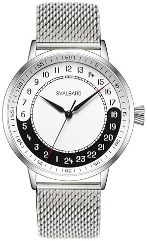 Svalbard YIN YANG 24h Schweizer Quarz Stahl Weiß Schwarz Uhr Herren, grau
