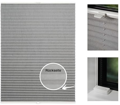 metablo Plissee auf Maß mit Crushed Optik zum Festschrauben in der Fensterfalz Sichtschutz Blickdicht für Fenster und Tür Hellgrau-Thermo B: 41-50 cm, H: 101-150 cm