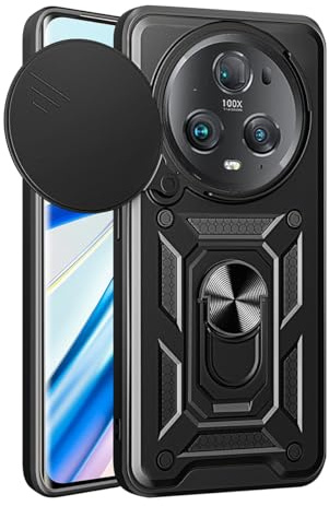 YSONCHAN Hülle für Huawei Honor Magic5 Pro/Magic 5 Pro, Schutzhülle mit Stoßfeste Objektiv Cover, Bumper Handyhülle mit Magnetring und Dreh Ständer, Robuste Hülle. Schwarz