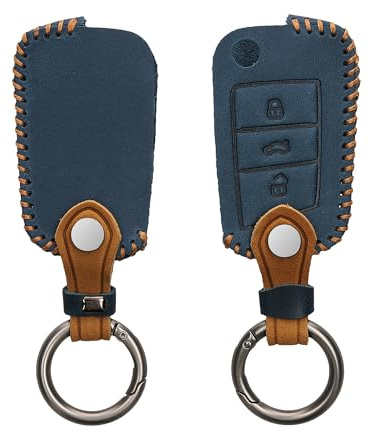 kwmobile Autoschlüssel Kunstleder Hülle kompatibel mit VW Golf 7 MK7 3-Tasten Autoschlüssel - Schlüsselhülle in Marineblau Hellbraun