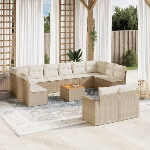 SECOLI Rattan Gartenlounge Con Stauraum XXL Loungemöbel Set Terrassenmöbel Loungesofa Sitzgruppe Rattan Ecklounge Gartenmöbel Set Balkon Möbel Beige 13-tlg-Type-47
