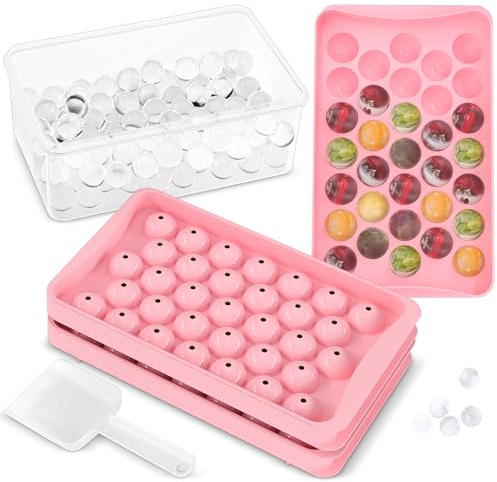KICHLY 3 Ice Cube Tray Balls - Ice Cube Maker for Freezer – BPA Free – Perfect for Chilling Cocktails, Whiskey, Coffee Effortless Release (Pink, 33)