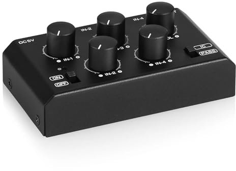 Mini Stereo 4 Channel Audio Mixer Ultra Low-Noise Home/Studio/Bar Line Mixer