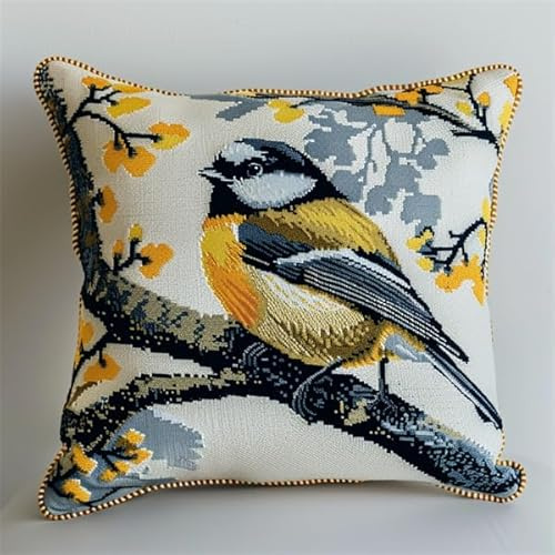 kitphoenix Kit de Coussin avec Crochet à Loquet Oiseau Kit Coussin au Point Noué, 43×43CM création de Tapis et Canvas, Kit Tapis Point Noué,Tapis Point Noué Kit