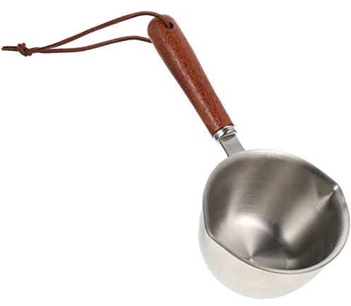 MAGICLULU Casserole Inox Avec Poignée Bois Petite Double Becs Verseurs Multifonction Pour Huile Lait Et Sauces Facile à Nettoyer Et Compacte Pour Cuisson Sur Induction