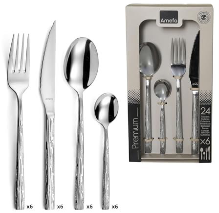 AMEFA - Ménagère 24 couverts de table pour 6 personnes - Calligraphy - Acier inoxydable 18/0, Finition Miroir