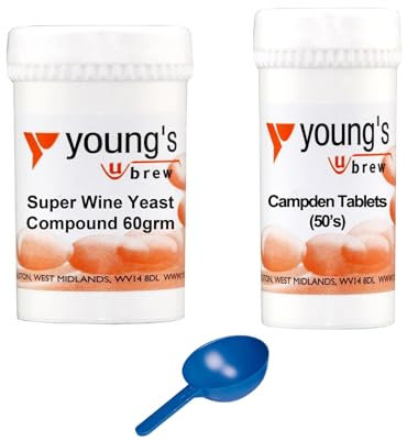 Young's Home Brewers Wine Yeast Compound & Campden Tablets 2 Pack Bundle | Suitable for Homemade Wine Making and Brewing | 60g Compound, 50pk Tablets