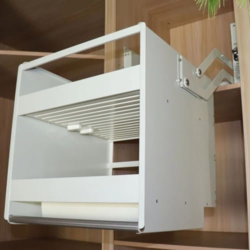 Ausziehbares Aluminiumregal mit 2 Etagen für Oberschrank, verstellbare Breite 55,9 cm, 86,9 cm, 4 Gewichtseinstellungen bis 20 kg, Weiß, 90 cm