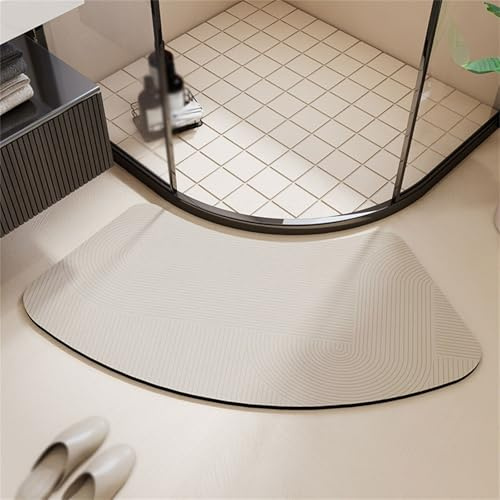 FCS Bathroom Gebogene Duschmatte Halbrund Weiche Kieselgur Badematte, wasserabsorbierend, schnell trocknend, rutschfeste Kieselgur Matte, Badteppich für Rundduschen(Size:40x60cm,Color:g)