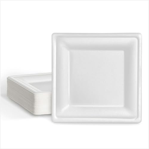 MAXI PRODUCTS - 100 Platos de Caña de Azúcar Desechable - 26 x 26 cm - Plato Vajilla - Plato Caña Azúcar Desechable - Platos para Catering, Eventos y Celebraciones - APTO ALIMENTARIO