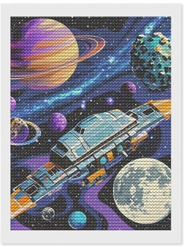 RTFGHJS Farbenfrohes Diamant-Malset mit Retro-Weltraumthema – DIY Leinwand-Kunst-Dekor mit Bohrstift, Tablett und Wachs, wasserfest, funkelnde Wanddekoration für Heimdekoration, Geburtstage,