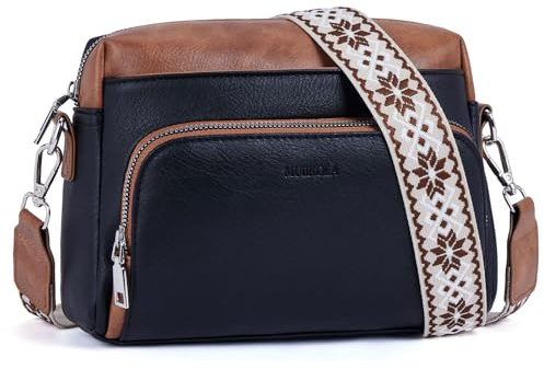 MUIIKOLA Cross Body väska kvinnor, axelremsväskor för kvinnor, PU-läder telefonväskor korthållare handväska och axelväska, med justerbar rem, A-svartbrun, Minimal