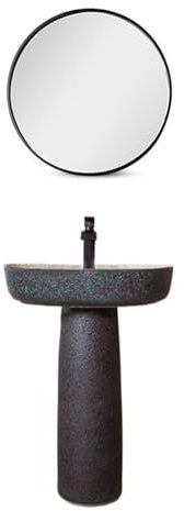 CAFIEDR Badezimmerwaschbecken, Keramiksäulenwaschbecken, Waschtisch, 2-teiliges Standwaschbecken, mattiertes Badezimmerwaschbecken im Industriestil mit einem Wasserhahnloch(4)