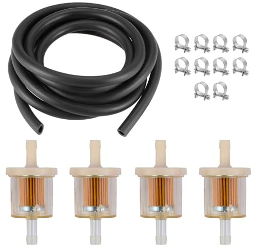 Set Filtro Tubo Olio, 2 m Tubo Benzina 8 mm Diametro Interno + 4 Pezzi Filtro Benzina da 8 mm, con 10 Fascette Stringitubo e un Cacciavite Piatto, Adatto per Motori (Nero + Giallo)