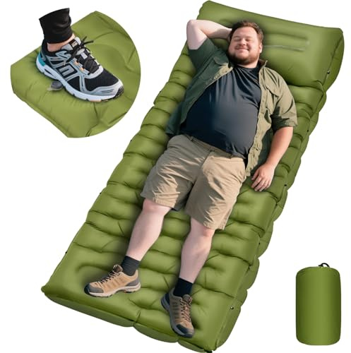 Isomatte für Camping, 15,2 cm, extra dicke Camping-Isomatte mit Kissen und integrierter Fußpumpe, ultraleichte, aufblasbare Isomatten, kompakt für Reisen, Zelt, Wandern, Camping, Rucksackreisen, Auto