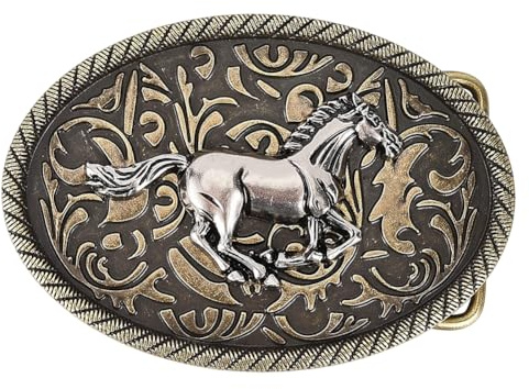 GORGECRAFT Fibbia per Cintura A Forma di Cavallo da Corsa Stile Western Cowboy Cowgirl Ovale 92x64mm Bronzo Antico Punk Rodeo Cavallo Inciso Floreale Indiano Vintage Bottoni di Ricambio in Lega