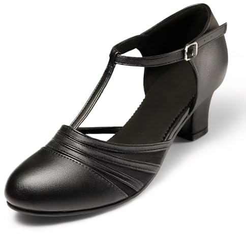 Asyusyu T Bar Latin Ballroom Dance Shoes for Women Character Shoes Women Low Heel
