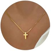 HANLI Cruz Collar Mujer - Colgante Cruz Pequeño y Delicado para Mujer Bañado en Oro 14k/Plata Regalo Cristiano Collar Elegante