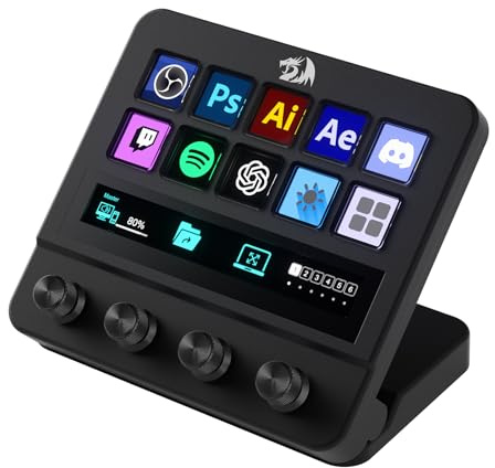 Redragon SS552 Stream Controller - All-in-One Macro Pad with Customization Touch Strip, LCD Keys & Dials, Stream Station for Content Creators, Streaming, Gaming - PC & Mac Compatible