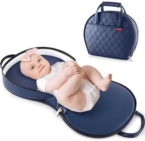 Amenpoki Portable Waterproof Leather Diaper Changing Pad Compact for Travel Diaper Bag, Easy Clean, Newborn Baby, Blue