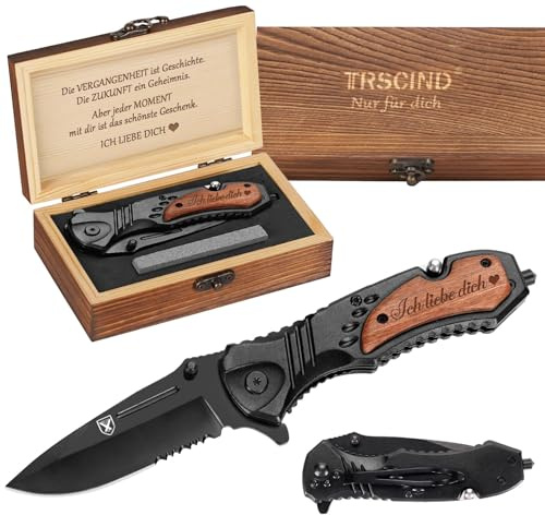 Jahrestag Geschenk für Ihn, Gravur Multitool Messer für Ehemann Partner | Ich liebe dich Gravur, Geburtstagsgeschenk für Männer, Multifunktionsmesser mit Holzbox, Geschenk für Freund, Outdoor Camping