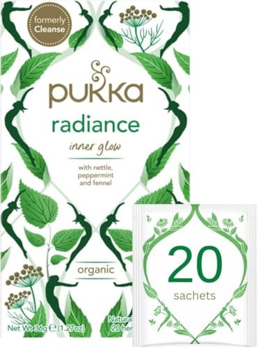Pukka Herbs | Radiance Organic Herbal Tea Box | Fennel, Aloe Vera, Peppermint, Dandelion and Nettle Tea | Perfect For An Inner Glow | Caffeine Free | 20 Plant Based Biodegradable Tea Bags