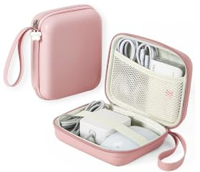 Linpr Portable Charger Case, Tech Electronic Organizer Bag, Pink, L | Small Travel Storage Pouch for Laptop Accessories, MacBook Power Adapter, Charging Cords, USB Drives, Power Bank