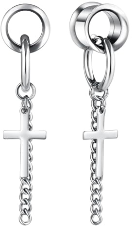 Hoisy Flesh Tunnel mit Anhänger Kreuz Double Flared Tunnel 1 Paar Expander Piercing Schmuck für Frauen und Männer 6mm-20mm