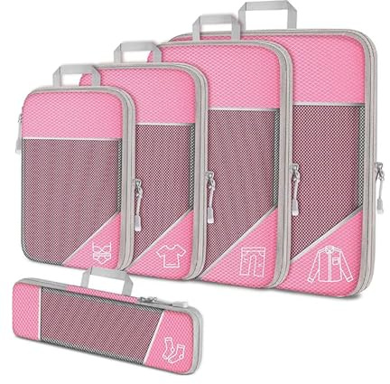 Packtaschen Mit Kompression, Packing Cubes Compression Set, for Suitcase, Backpack, Holiday, Travel,60% Mehr Platz (pink-set)