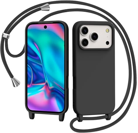 AOMYKE Handyhülle für iPhone 17 Pro Hülle mit Band, Handyband iPhone 17 Pro Hülle zum Umhängen Schutzhülle mit Kette Kordel Weich TPU Liquid Silikon Case, Schwarz