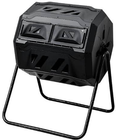 ENWYTE Seau à Compost composteur Rotatif en Plastique à Double Chambre convertisseur de déchets Recyclage Alimentaire Rotatif Portes coulissantes conteneur de compostage Sol Fertile