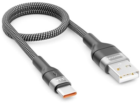deleyCON 0,30m Cable USB C 3.1 a Cable Corto de Carga y Datos USB-A a USB-C para iPhone 17 16 15 Pro Max Air Galaxy A16 A56 S25 S24 S23 Pixel iPad Pro Portátil AirPods Tablet Switch PS5