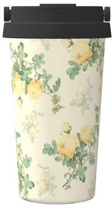 InOmak Decorazione floreale shabby chic,Tazza da caffè da 500 ml, bottiglia d'acqua in acciaio inossidabile isolata, tazza da caffè portatile
