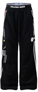 Aelfric Eden Baggy joggingbyxor, herr, dam, träningsbyxor, vintage, unisex, racing, fritidsbyxor, Y2K, sportbyxor, dubbel midja, sweatpants, lösa byxor, ledig, streetwear, svart, S