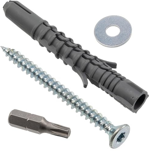 AERZETIX - Set di 25 tasselli di espansione in nylon Ø8x60 mm + 25 viti per legno Ø5x60 mm + 25 rondelle larghe per bullone M5 + 1 punta a cacciavite a stella T25 1/4x25 mm