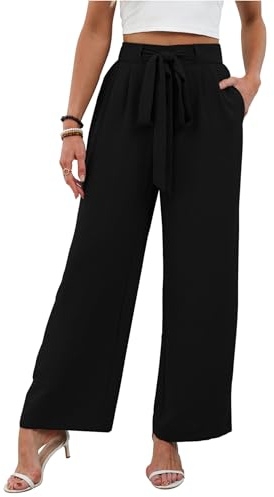 Tolaler Pantaloni Donna Estivi Leggeri Larghi Palazzo Pantalone Vita Alta Casual Elastico con Tasche Eleganti Gamba Larga Pantaloni Comodi Spiaggia Lavoro Nero XL