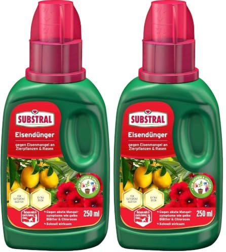Substral Eisendünger, 250 ml - Flüssigdünger gegen Eisenmangel an Zierpflanzen und Rasen, für Gieß- und Spritzanwendung (Packung mit 2)