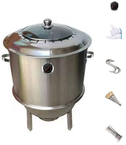 Räuchertonne Holzkohlegrills Tragbarer Grill Stahl Holzkohle Aus Edelstahl Gefertigt Mit Thermometer Und Grillrost 42 Cm Durchmesser Trennung Von Öl Und Kohle(42 * 63cm)