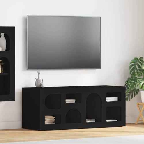 Kaloriko Mobile TV nero, 100 x 35 x 40 cm, in legno, centro intrattenimento, console TV per soggiorno, camera da letto, con 7 ripiani