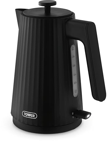 Tower EcoForm 1.7L 3KW Kettle, Made from Recycled Plastic, Rapid Boil Technology, Removable Filter, 360° Swivel Base, Black, T10105BLK