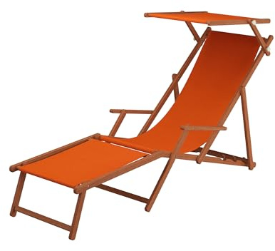 Erst-Holz Sedia a Sdraio Color Terracotta in Faggio con poggiapiedi Parasole Cuscino Beige 10-309FSKH