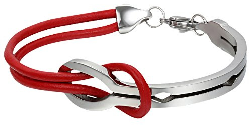 Cupimatch Leder Damen Herren Armband, Retro Infinity Unendlichkeit Lieben Zeichen Armreifen, 23cm Verstellbaren Größen, schwarz Silber