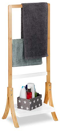 relaxdays Porte Pied, Support pour Serviettes de Bain, 3 Barres, Bambou Rangement, 103x41x28 cm, Nature, MDF, 103 x 41 x 28 cm