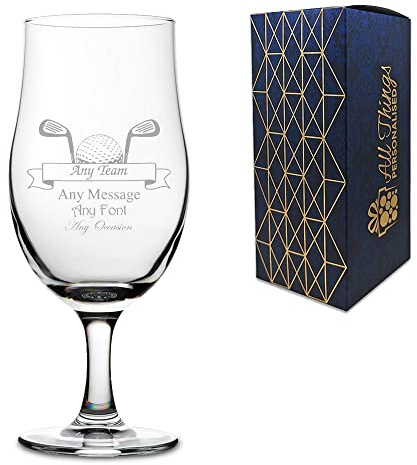 Personalised Engraved Sports Award Golf Trophy, 20oz Stemmed Pint Glass, Gift Boxed, Perfect for Any Award, Team and Occasion