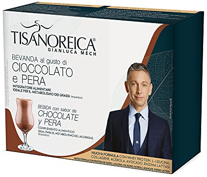 Gianluca Mech | Tisanoreica Bevanda Proteica Cioccolato e Pera, 4 x 29g | Integratore Alimentare Keto, 342kcal per 100g