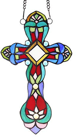 Capulina Buntglas-Kreuz, zum Aufhängen, Tiffany-Stil, atemberaubendes Kunsthandwerk, Geschenke für Eltern und Freunde, Geschenke für Segen, Gebet, Liebe, Glauben
